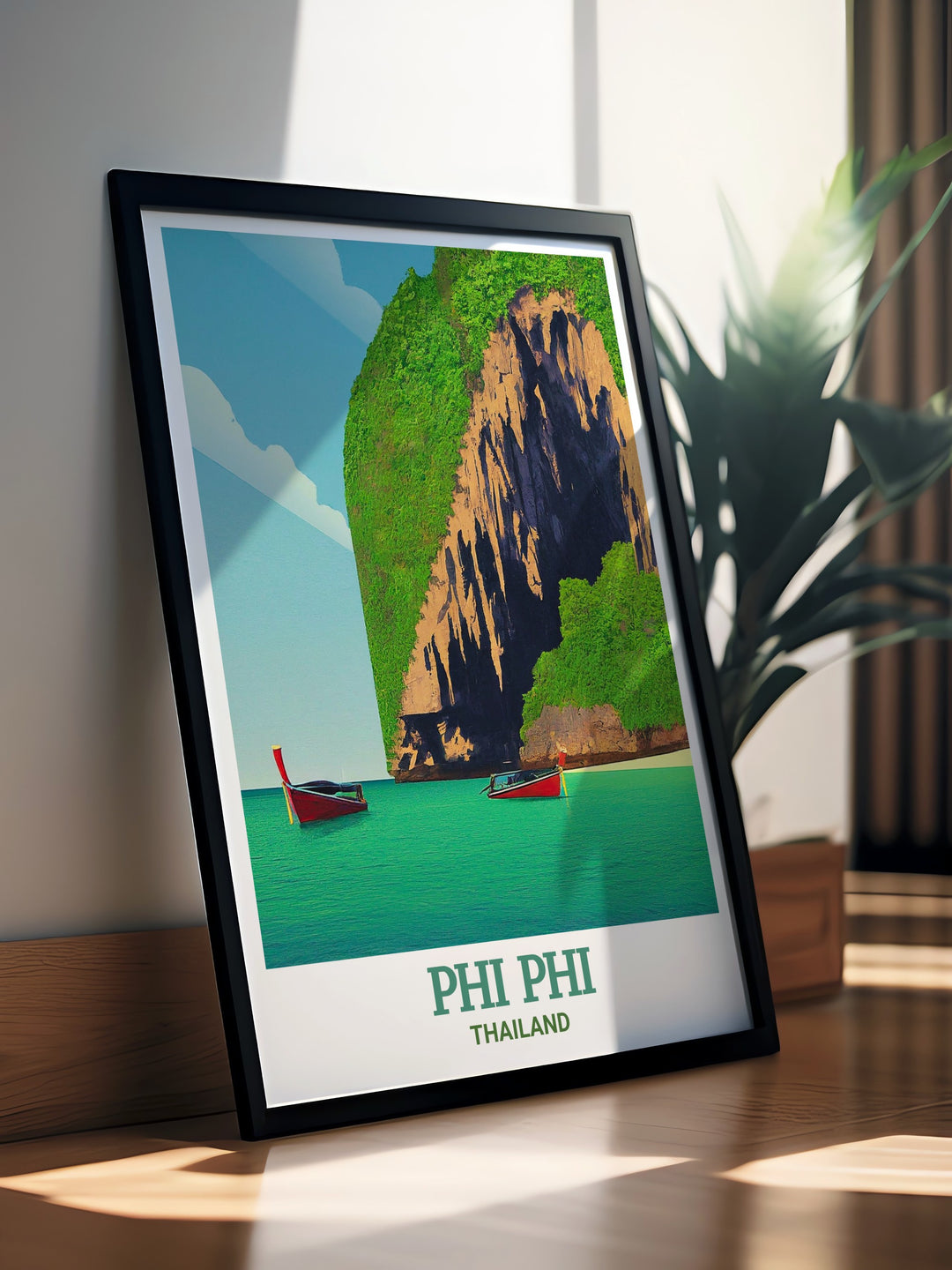 Phi Phi art print capturing the essence of Thailands Viking Cave, with its mysterious allure and stunning surroundings. This home print is an excellent choice for those who love to immerse themselves in the wonders of the world, adding a touch of exotic charm to their decor.