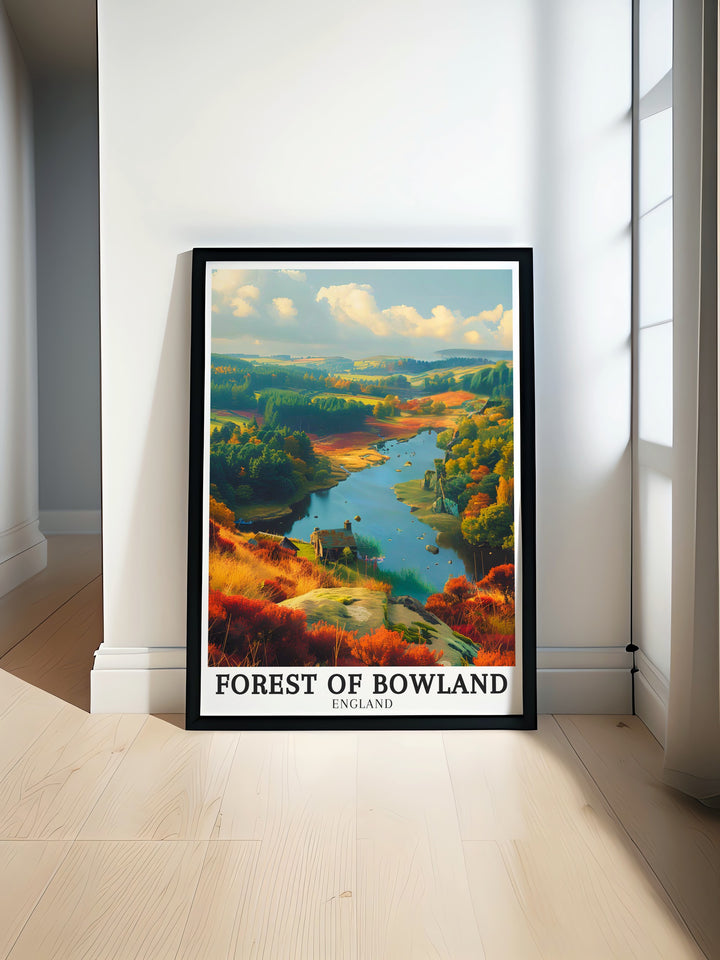 Celebrate the serenity of the Forest of Bowland with this vintage poster. Featuring rolling hills and peaceful woodlands, this artwork evokes a sense of calm and adventure. Whether for your own home or as a gift, this vintage inspired print is a timeless addition to any decor.