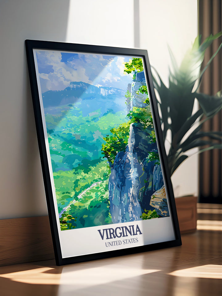 Stunning Richmond Wall Art with vintage poster style and Shenandoah National Park Skyline Drive motifs offering a timeless piece of decor for your living room office or as a personalized gift for special occasions.