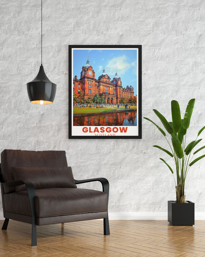 Kelvingrove Art Gallery and Museum framed print showcasing the intricate design of this iconic structure. Perfect for creating a focal point in your living room or office and celebrating Glasgows charm.