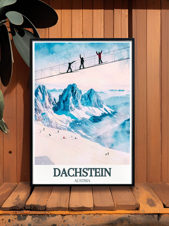 Beautiful Dachstein Glacier, Skywalk art print depicting the majestic landscapes of Dachstein Austria offering a perfect gift for nature lovers and those who appreciate fine art.