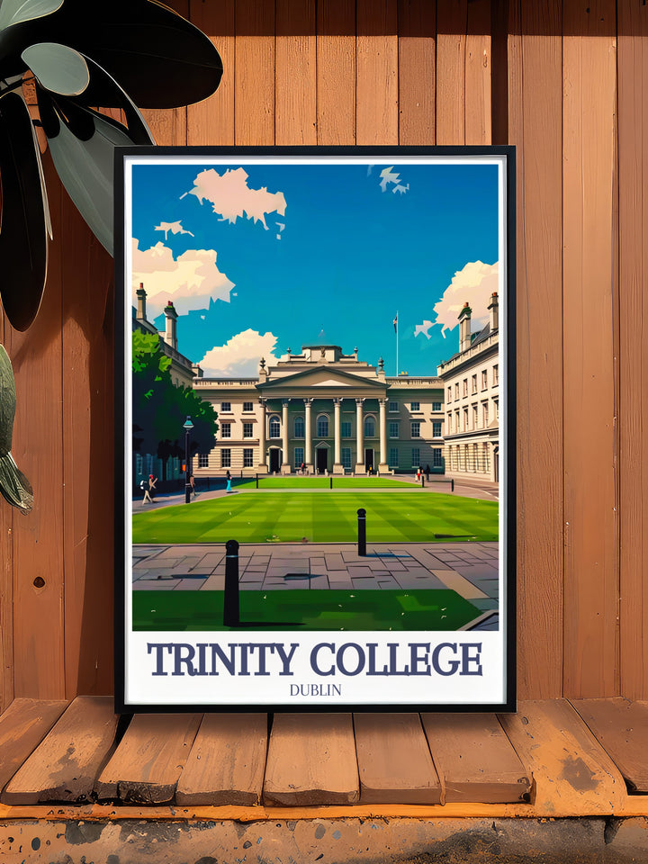 This art print of Trinity College captures the iconic Campanile bell tower and cobblestone courtyards, offering a glimpse into the heart of Cambridges academic world. A timeless piece of décor for scholars and history enthusiasts.