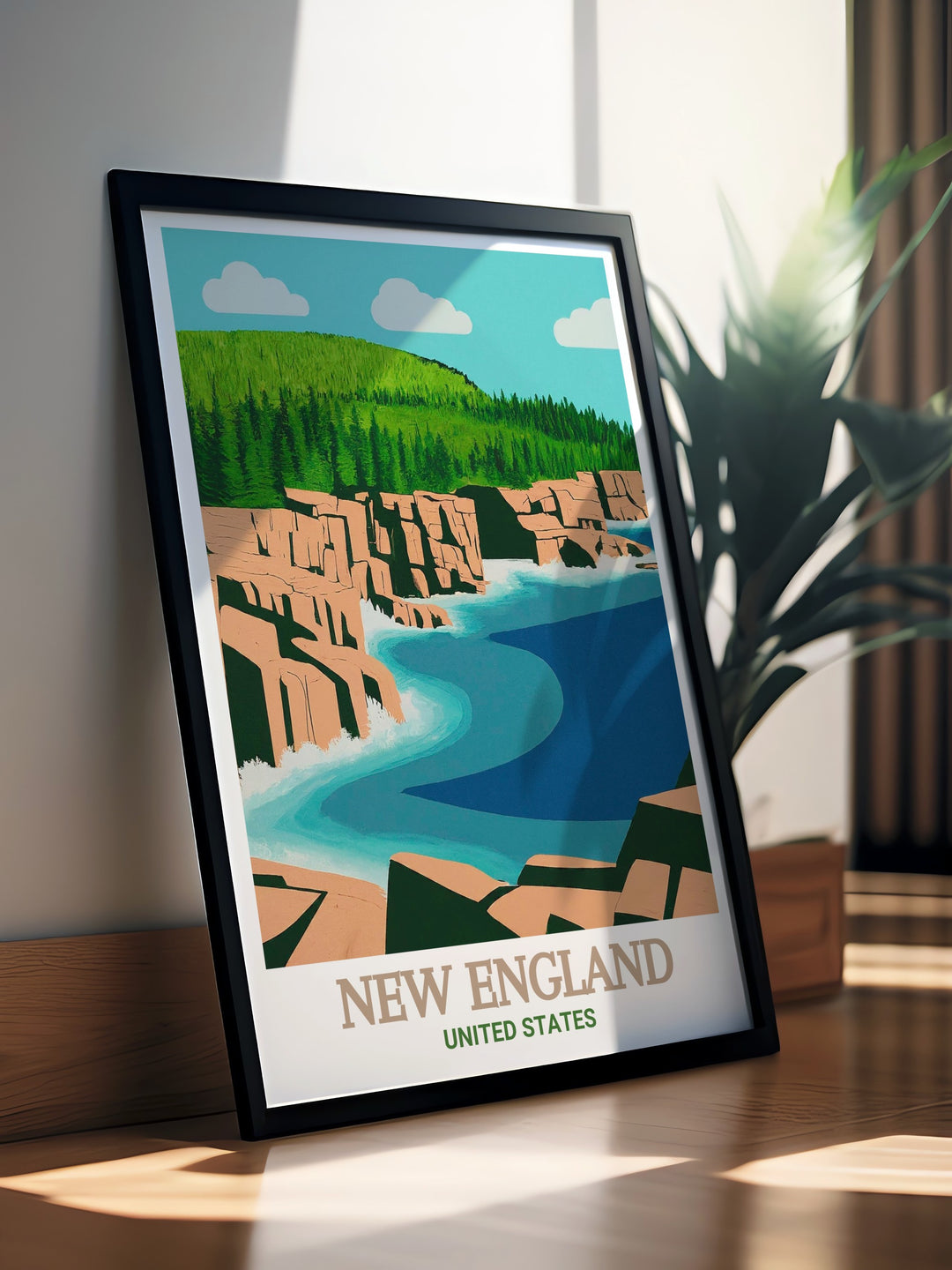 Celebrate the New England Trail and Acadia National Park with this vintage style hiking poster print. Featuring lush forests and breathtaking views it is the perfect gift for thru hikers or anyone who appreciates national park art and outdoor adventure.