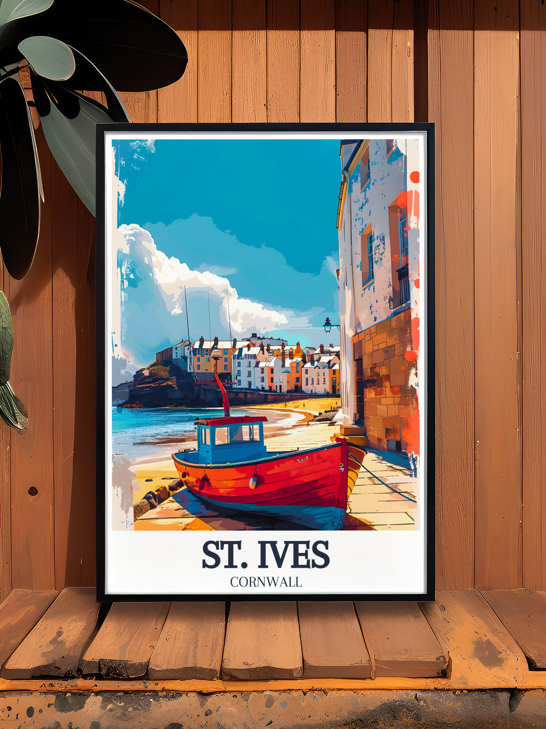 This vintage inspired poster captures the essence of Porthmeor Beachs natural beauty and St. Ives rich cultural heritage, offering a glimpse into Cornwalls scenic coastlines.