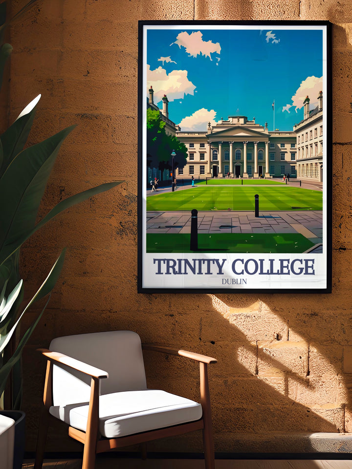 Featuring the iconic Campanile bell tower and the cobblestone courtyards of Trinity College, this travel poster brings the historic charm of Cambridge into your home. Ideal for scholars and history buffs, this framed art is a stunning celebration of English academia.