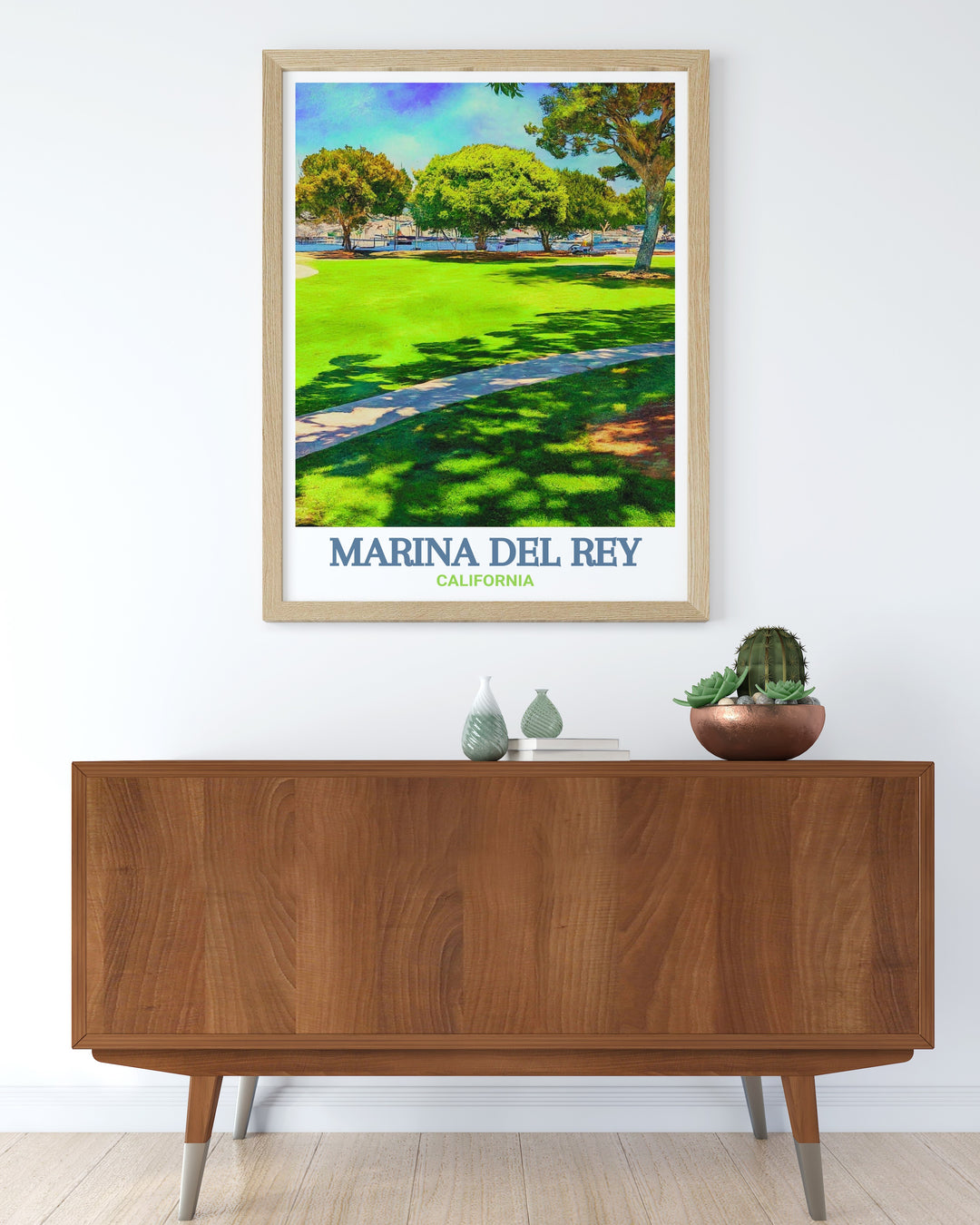 Marina del Rey wall art poster with intricate street map details and colorful design. Featuring Burton W. Chace Park this fine line print is a great decor addition to any room and a thoughtful gift for birthdays anniversaries or any special occasion.