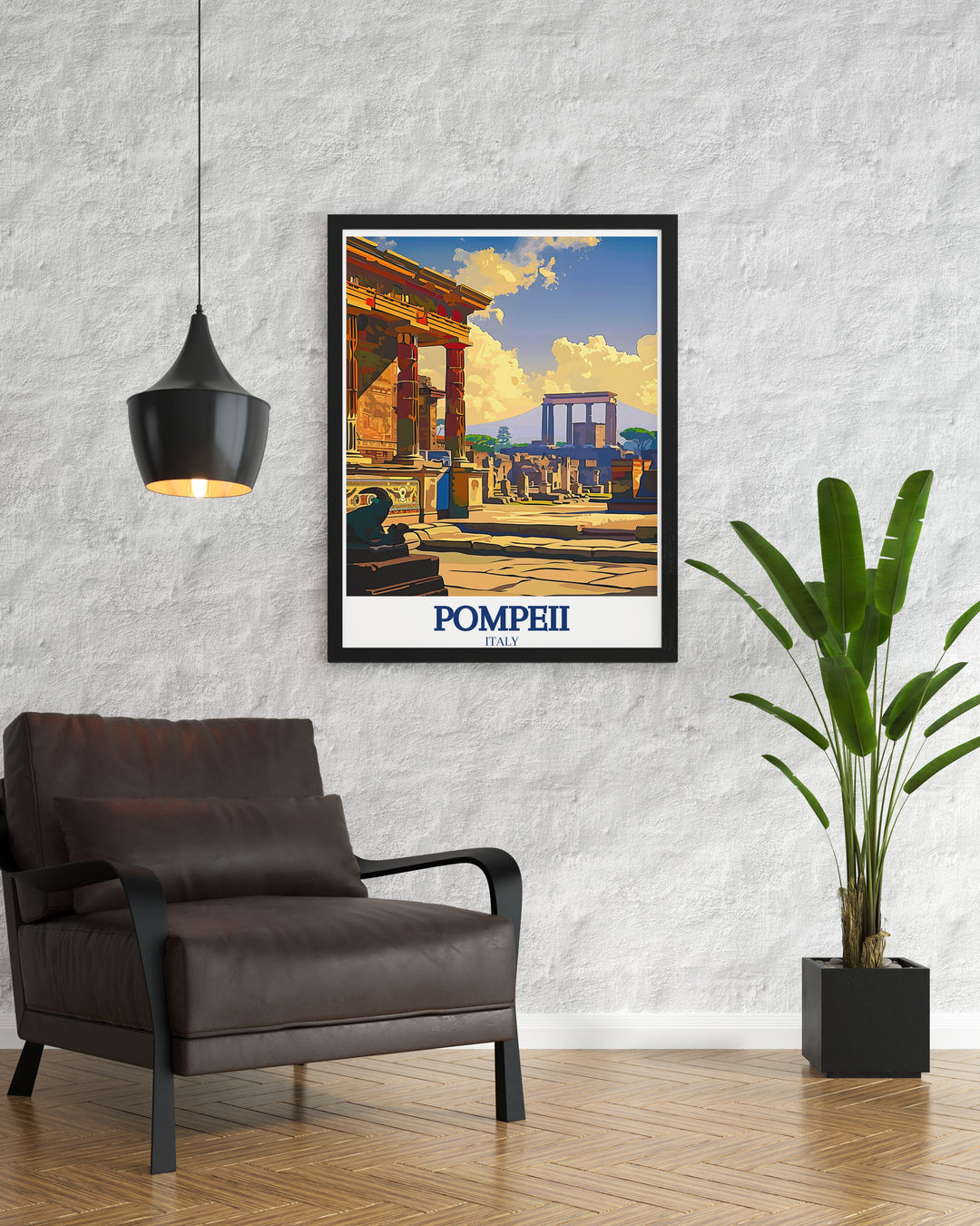 Pompeii Forum wall art showcasing the ruins of the ancient civic center, where political and social life in Pompeii once flourished. This framed art piece is perfect for those who wish to celebrate the historical significance of Roman architecture and culture.