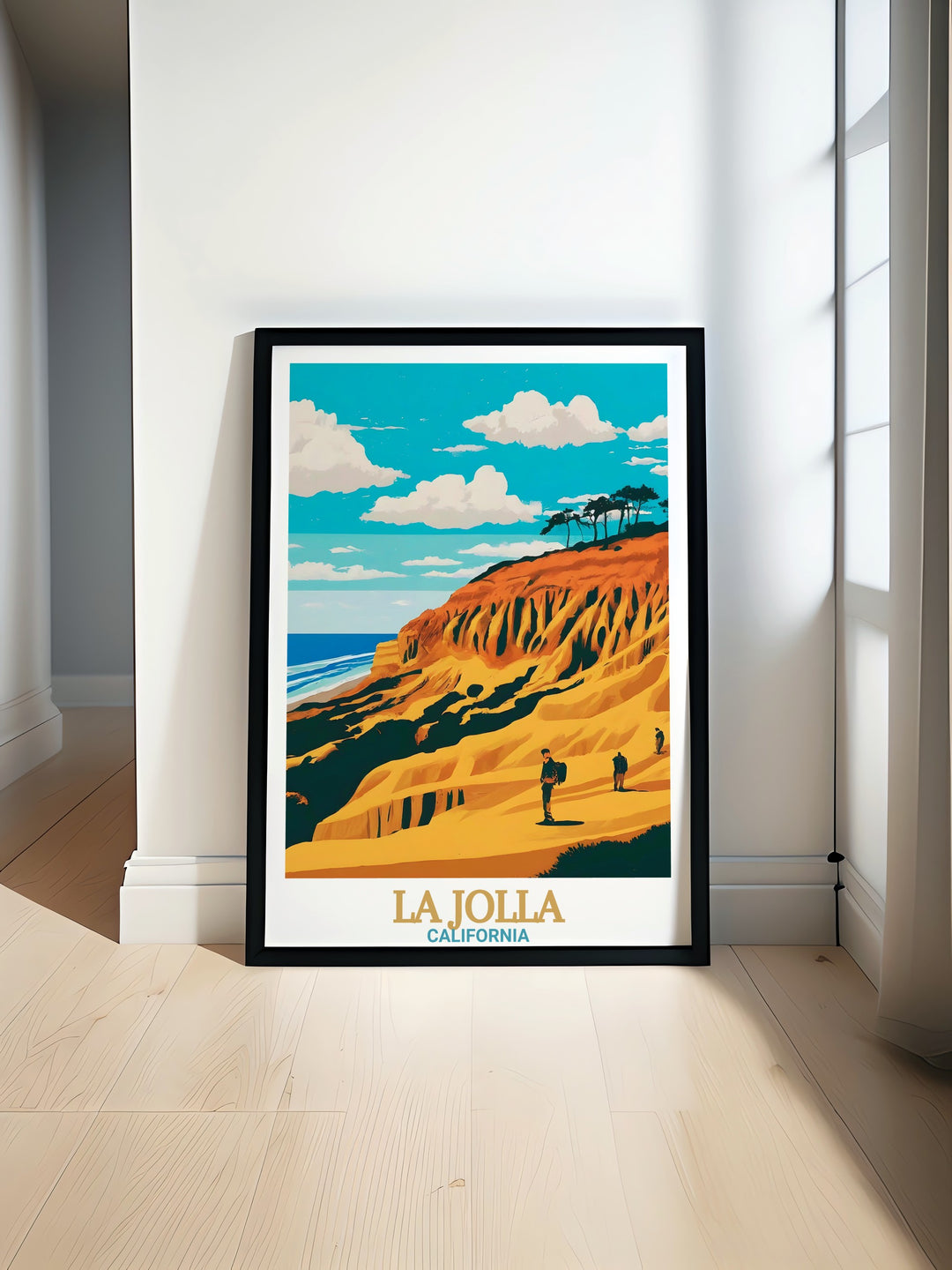 Torrey Pines Vintage Poster showcases the timeless beauty of Californias natural reserve, along with the serene waters of La Jolla Cove. This travel print is perfect for adding a coastal vibe to your home, offering a peaceful reminder of the stunning Pacific coastline.