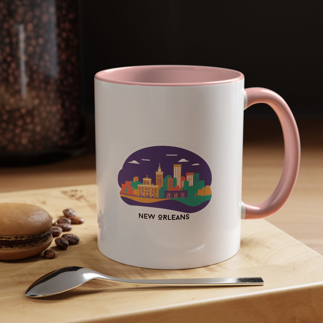 A New Orleans Mug capturing the essence of the city's vibrant culture. With its detailed design of the French Quarter, this durable ceramic mug is both dishwasher-safe and microwave-safe, perfect for any New Orleans enthusiast.