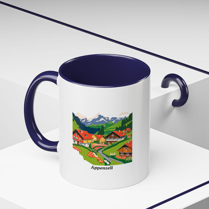 A beautiful Appenzell mug showcasing the natural beauty of the Swiss Alps. Ideal for enjoying your morning coffee or tea, it features intricate landscape artwork. The mug is both dishwasher and microwave safe, offering convenience for daily use.