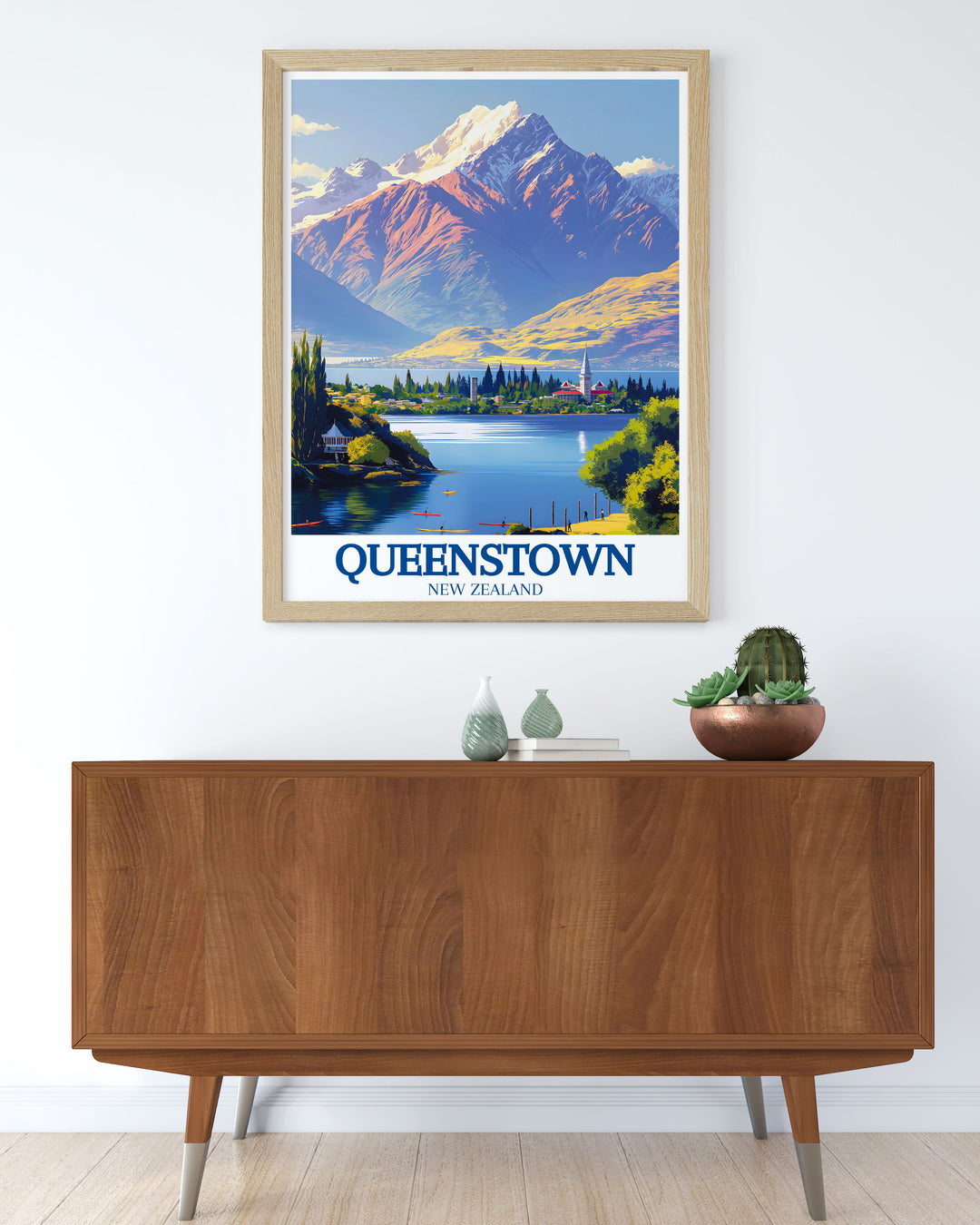 Fine line print of Queenstown showcasing The Remarkables Lake Wakatipu with a timeless black and white design ideal for matted art frames great for enhancing your living room or office decor perfect for gifts and wall art lovers