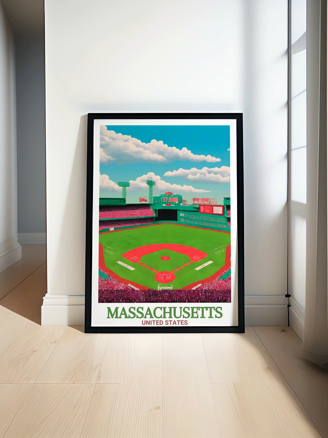 Springfield Wall Art showcases the citys skyline alongside Fenway Park, creating a beautiful and detailed poster perfect for home decor. This vintage inspired print is a tribute to the landmarks that make Massachusetts a beloved destination for travelers and locals alike.