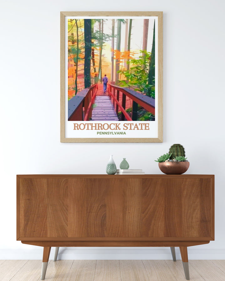 A beautiful representation of Pennsylvanias Rothrock State Forest and the Alan Seeger Natural Area, this travel poster is ideal for anyone who loves hiking, nature, or the beauty of Pennsylvanias landscapes. A perfect gift or decor piece.