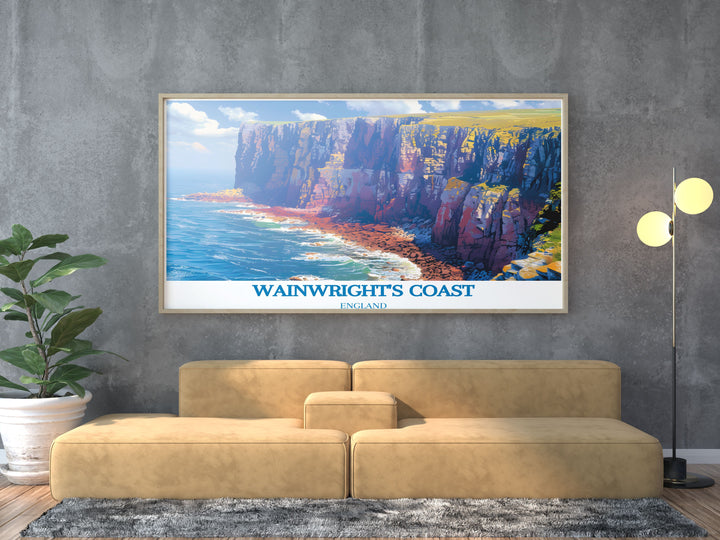 St. Bees Head artwork combined with Wainwrights Coast Poster Print celebrates the beauty of the Coast to Coast Hike from Cumbria to Yorkshire ideal for those who appreciate hiking prints and want to bring the spirit of adventure into their home