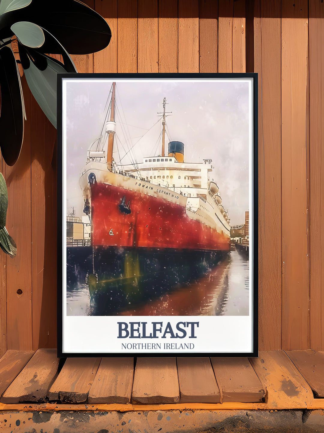 Beautifully detailed Titanic Belfast SS Nomadic travel poster from Belfast. This Ireland wall art piece is perfect for those who love UK wall prints and want to add a unique and artistic touch to their home decor.