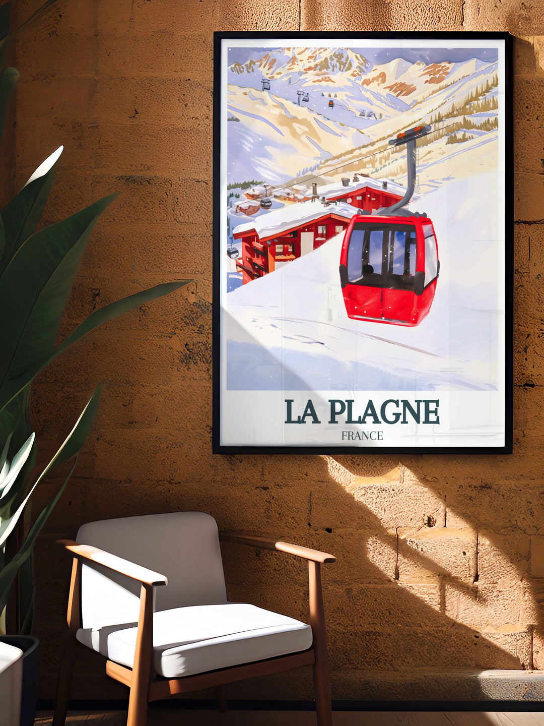 La Plagne Poster showcasing Vanoise Express Montchavin Les Coches captures the scenic beauty of Frances most iconic ski resort. Perfect for adding a touch of adventure to your home with this modern and elegant print.