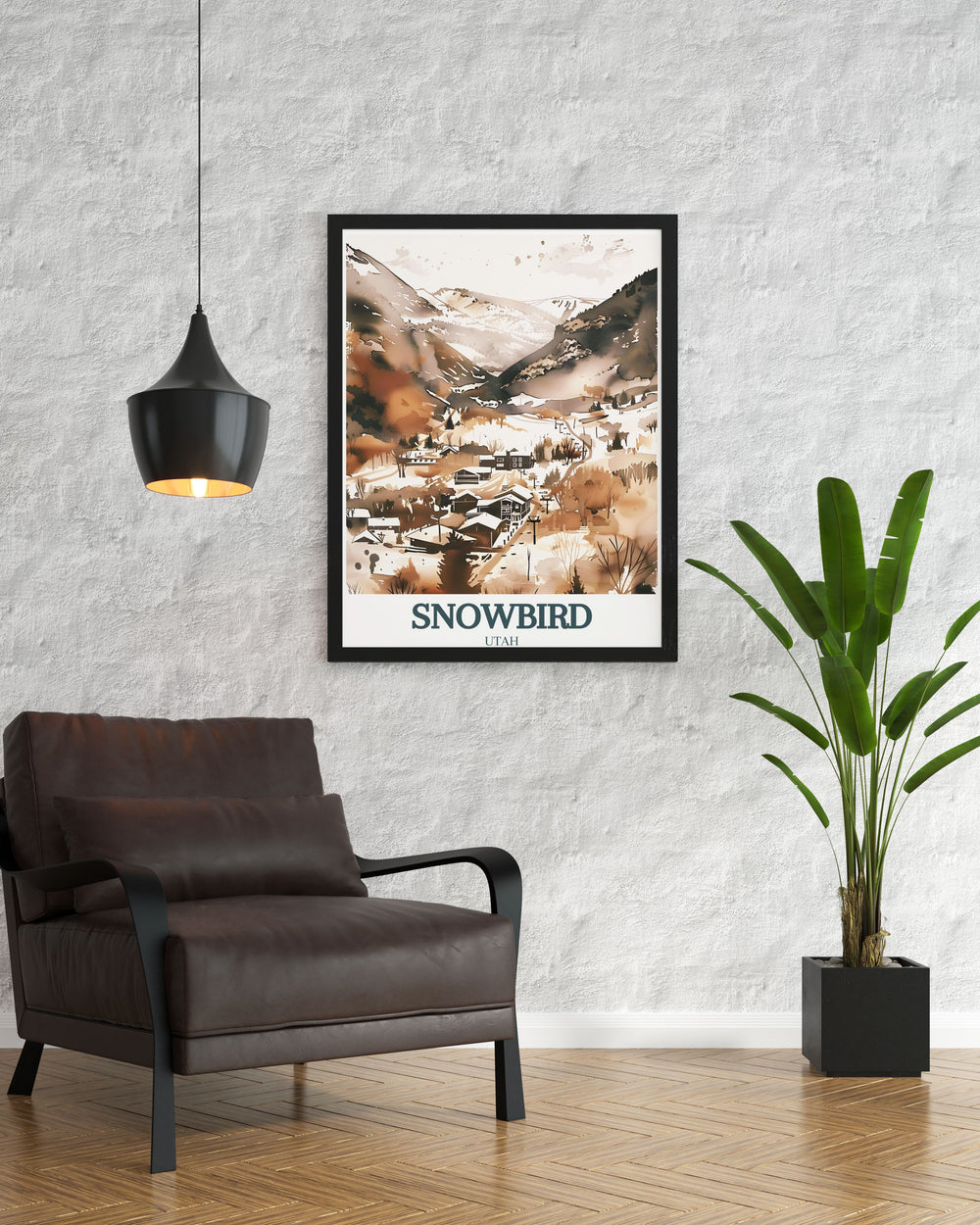 Hidden Peak and Cliff Lodge modern print featuring a breathtaking snow covered landscape of Park City Utah. The artwork portrays the stunning views of Hidden Peak and Cliff Lodge providing a classic touch of the mountains beauty.