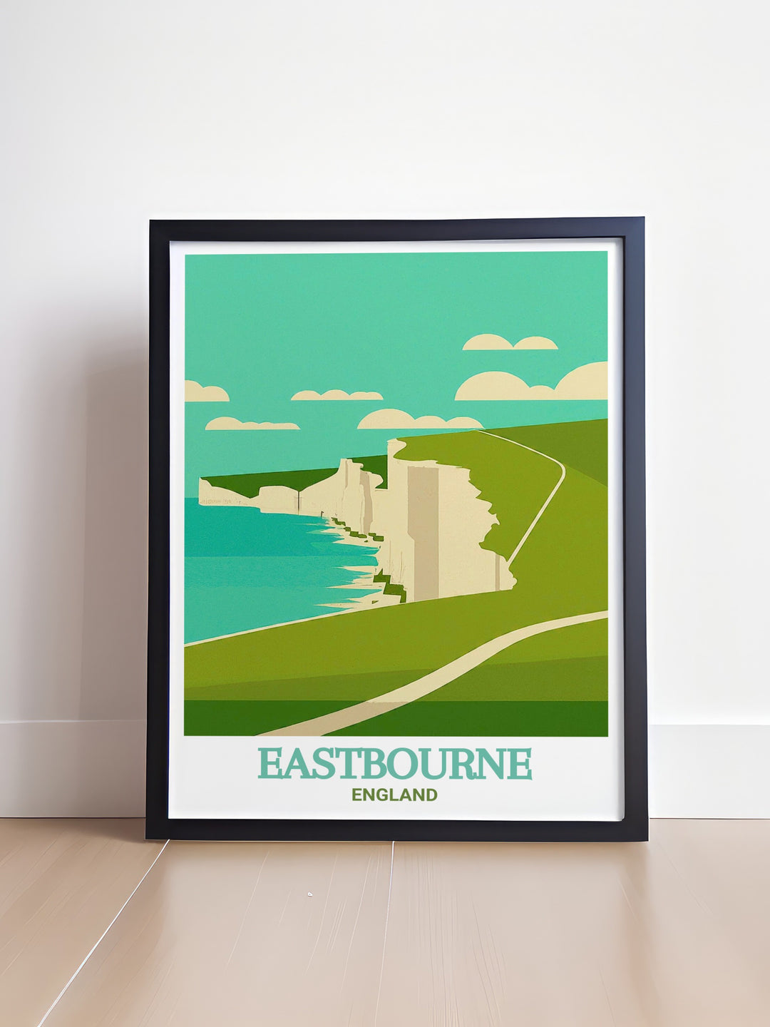 This Beachy Head travel print captures the dramatic cliffs and stunning coastal views of one of Englands most iconic landmarks. Perfect for nature lovers and hiking enthusiasts, this artwork brings the beauty of the South Downs Way into your home.