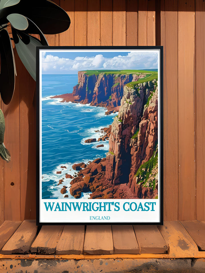 St. Bees Head and Wainwrights Coast Art Print offer a stunning visual representation of the famous Coast to Coast Hike perfect for hikers and adventurers looking to decorate their living spaces with National Trail Art and bucket list prints