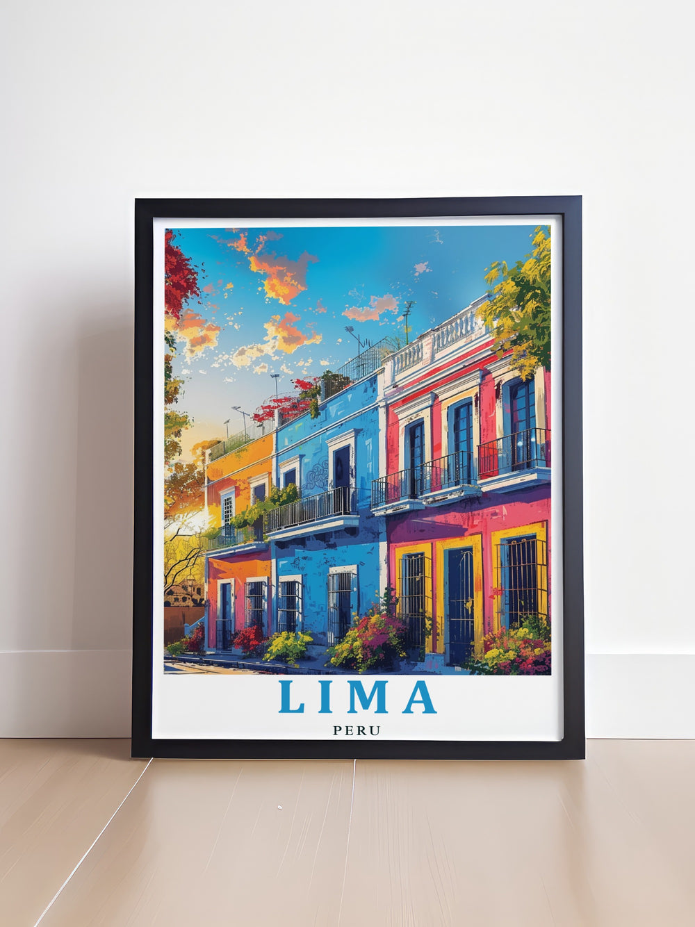 Capture the lively essence of Perus capital with this Lima and Barranco District art print. Perfect for travelers and art lovers, this piece brings the unique culture and charm of Lima into your home, adding a bold splash of color to your décor.