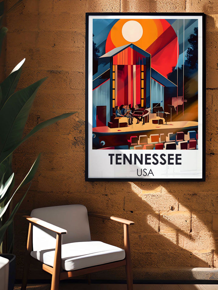 Framed Print of the Ryman Auditorium in Nashville Tennessee with The Grand Ole Opry. This Country Music Print is perfect for adding a touch of Nashvilles musical heritage to your home decor and makes a wonderful gift.