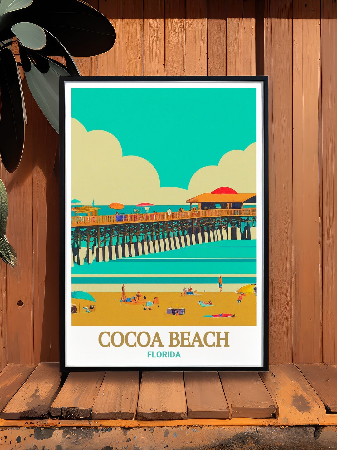 Decorative wall art of Cocoa Beach Pier, showcasing the iconic structure against a backdrop of rolling waves and endless sky. This detailed print adds a calming and inspiring touch to any room, making it perfect for coastal and nature themed interiors.