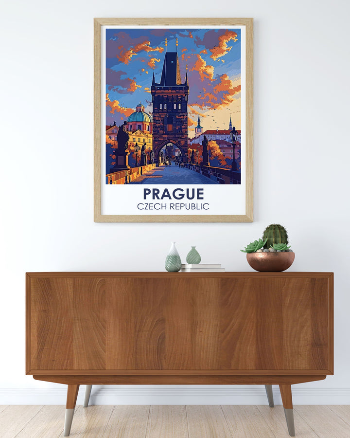 Add a touch of Pragues history to your walls with a Charles Bridge Karluv Travel Poster. This Prague Illustration captures the essence of the Czech Republic, making it a perfect addition to your Prague Wall Art collection and an excellent Prague Gift.