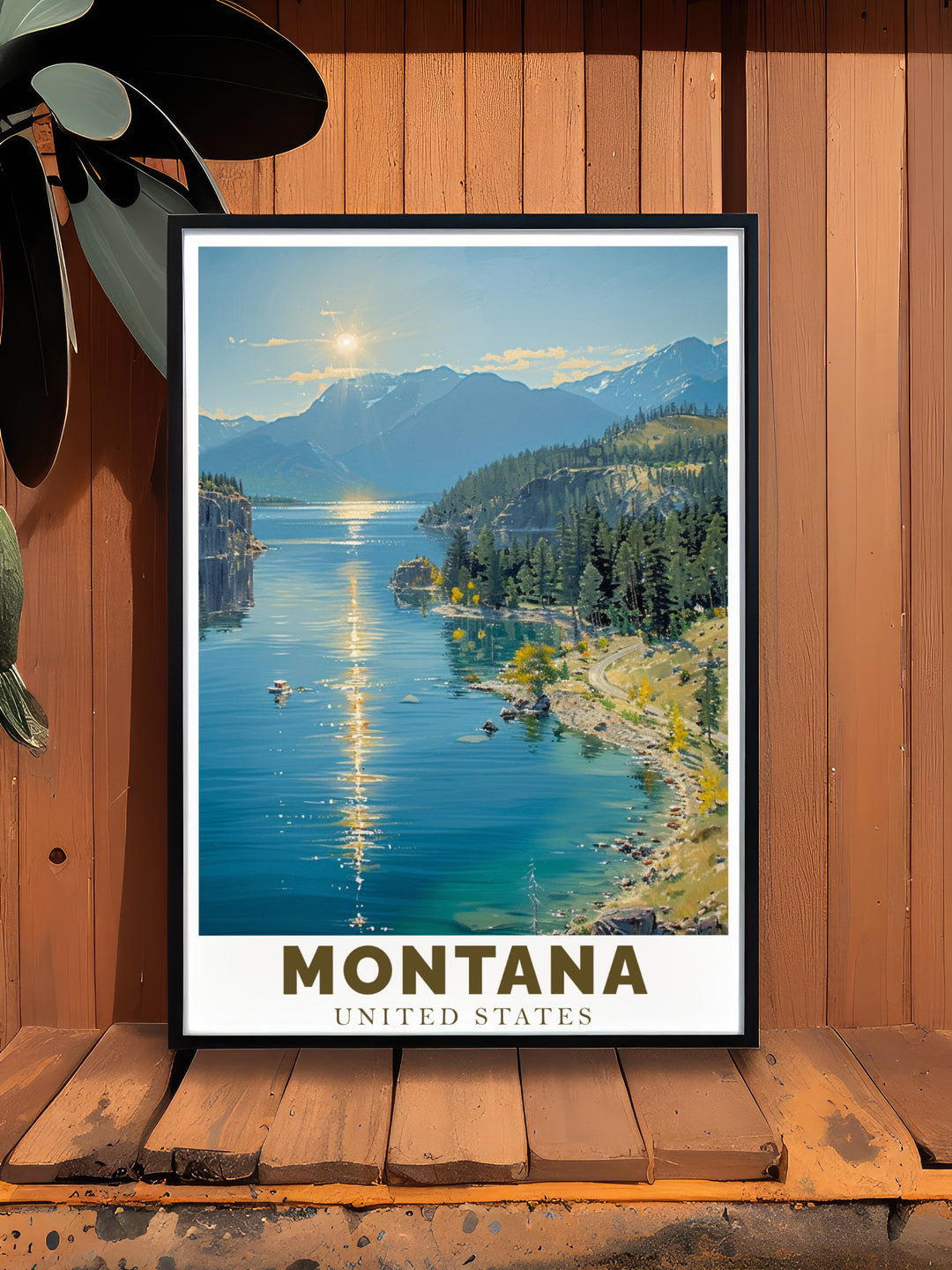 Montana Art Print highlights the scenic Flathead Lake with its expansive waters and breathtaking mountain backdrop. This canvas art offers a glimpse of Montanas natural beauty, perfect for adding a touch of wilderness and tranquility to any home or office space.