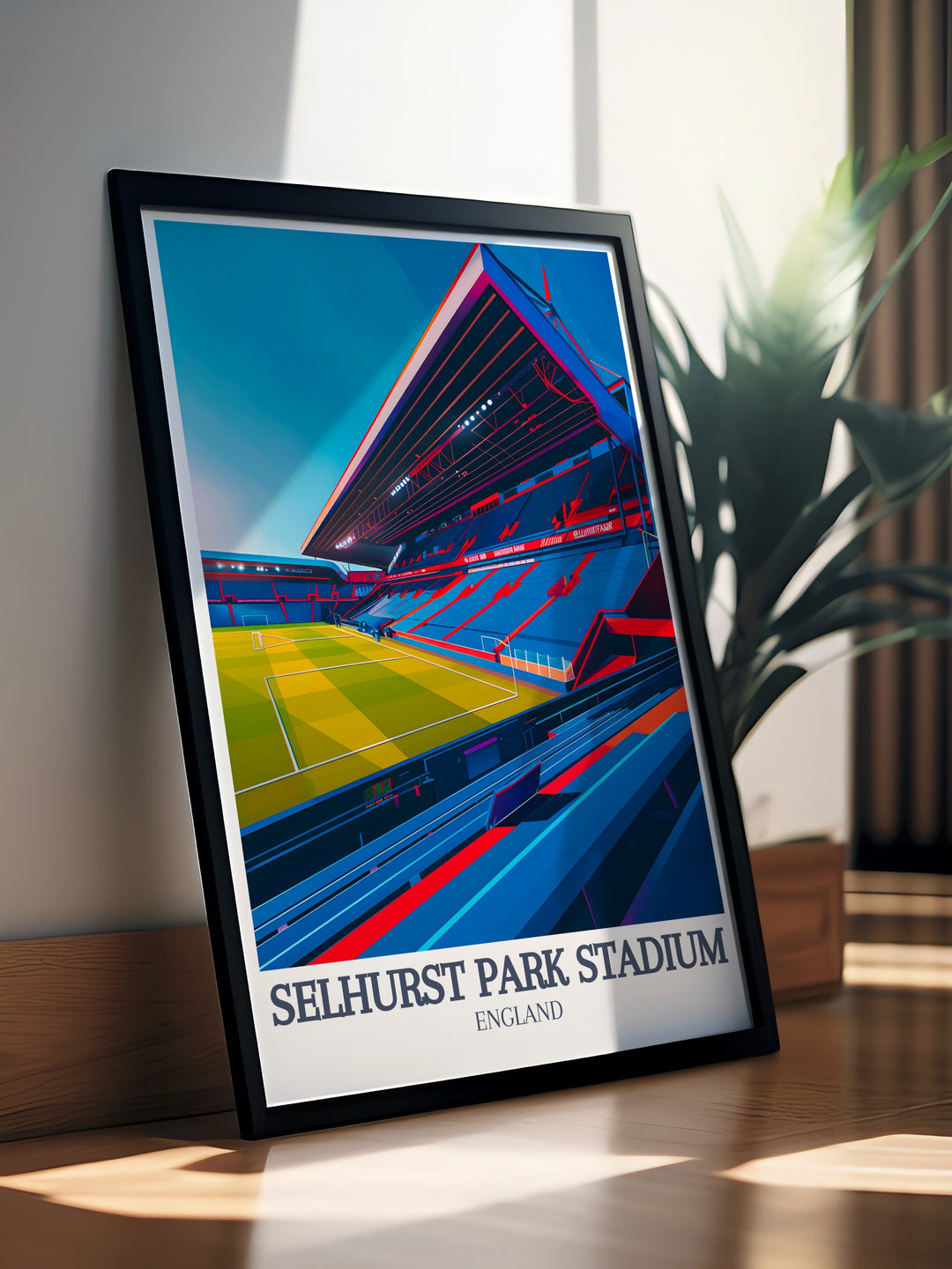 Vibrant Selhurst Park Print displaying Holmesdale Road Stand and Main Stand perfect for modern home decor and commemorating football moments