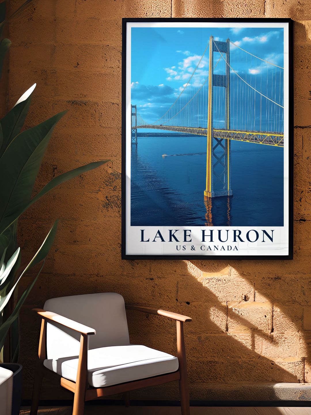 Celebrate the beauty of nature with this Lake Huron artwork highlighting the Mackinac Bridge. The digital download offers a versatile option for personalized gifts and home decor capturing serene landscapes and architectural elegance