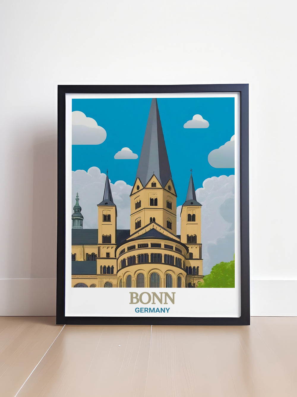 Bonn poster print celebrates the history and architecture of this beautiful German city, featuring the iconic Bonn Minster. Ideal for anyone looking to add a touch of Germanys cultural heritage to their home, this print is a timeless piece.