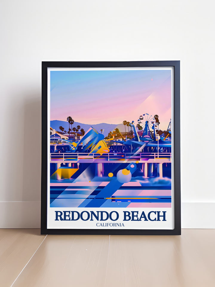 Redondo Beach Pier art print capturing the dynamic energy and scenic beauty of one of Californias most famous coastal landmarks. This home print is perfect for bringing a piece of the beach into your living space, offering a daily escape to the shores of Redondo Beach.