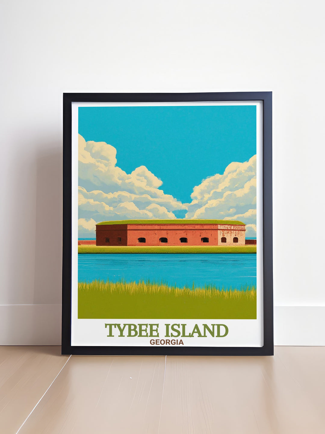 Black and white Tybee Island Photo with Fort Pulaski National Monument perfect for city art print collections and adding a modern touch to your living space with elegant and detailed artwork.