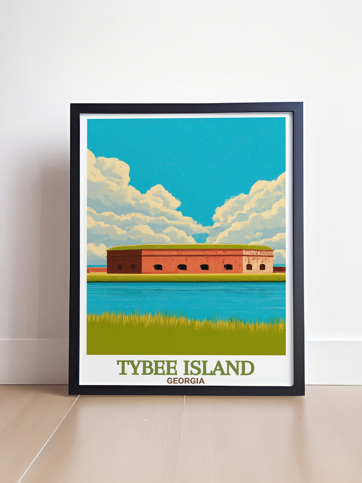 Black and white Tybee Island Photo with Fort Pulaski National Monument perfect for city art print collections and adding a modern touch to your living space with elegant and detailed artwork.