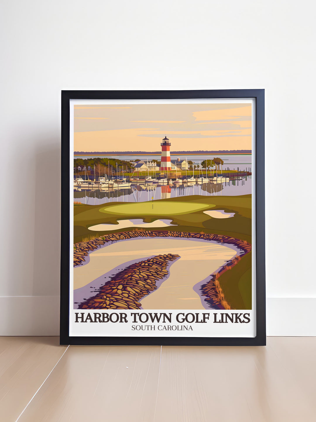 Our 18th Hole print offers a breathtaking view of one of golfs most famous courses, with the 18th hole at Harbor Town Golf Links standing out against the backdrop of Sea Pines Resort. Perfect for any golf lover, this poster brings the course to life.