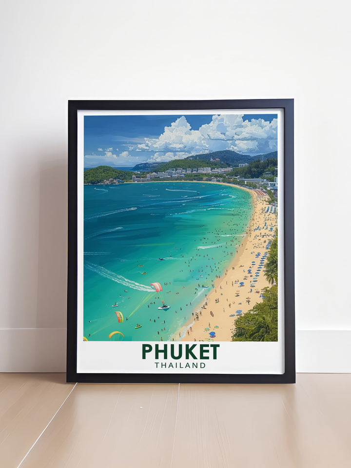 Stunning Patong Beach artwork showcasing the lively beach scenes and serene sunsets of this popular Thai destination ideal for enhancing your living space with a piece of Thailands beauty and charm perfect for travel lovers