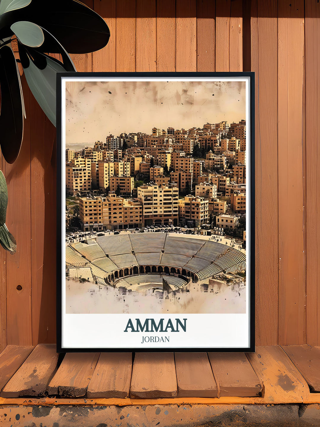 Unique Amman Wall Art featuring the Roman Ampitheater and Jabal Al Jofeh bringing the historical and modern blend of Amman to your living space through exquisite artwork