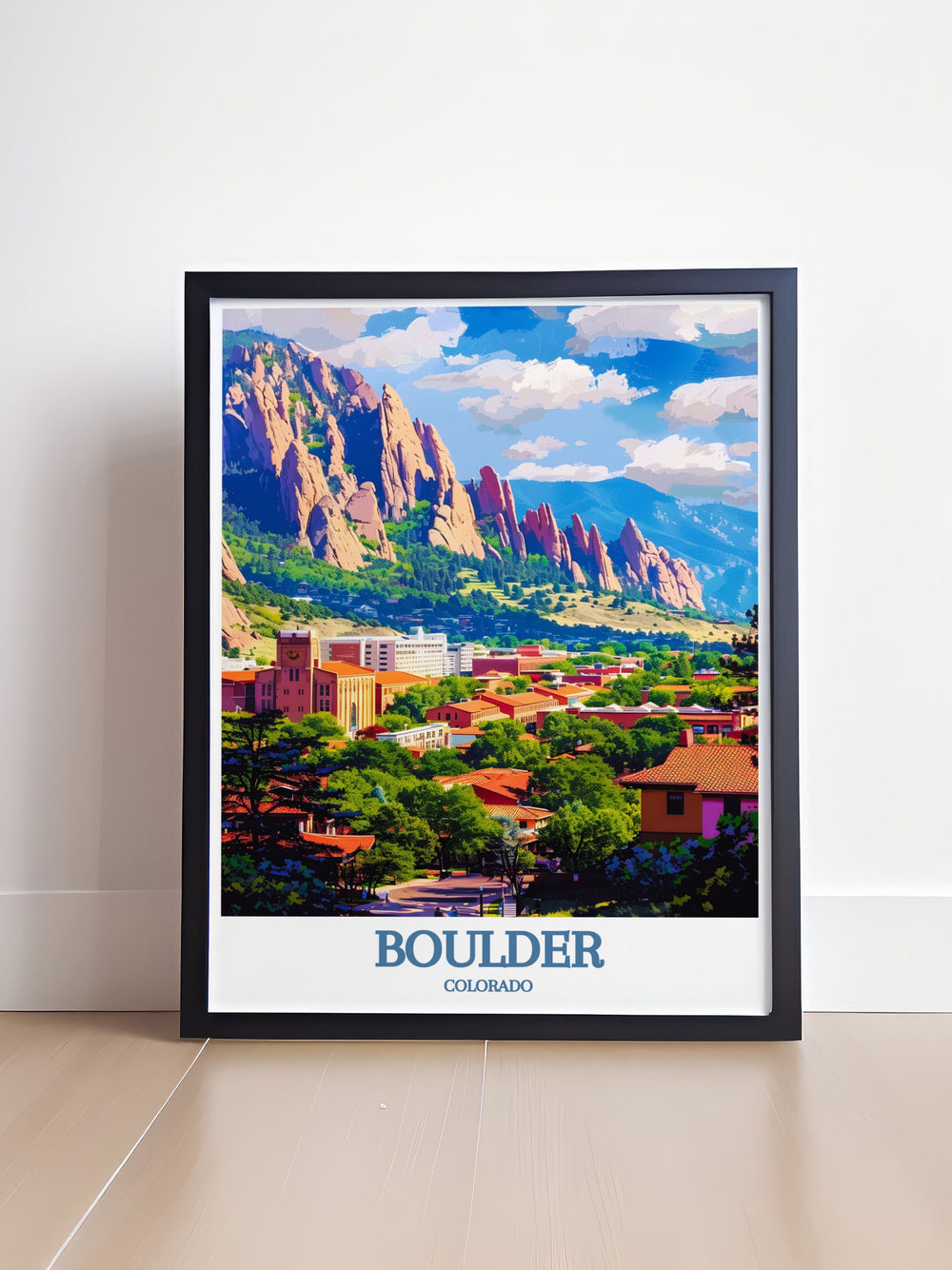 Canvas art print showcasing the majestic Flatirons of Boulder, Colorado, with vibrant colors and intricate details that bring the dramatic rock formations to life, ideal for adding a scenic and inspiring view to your living space.