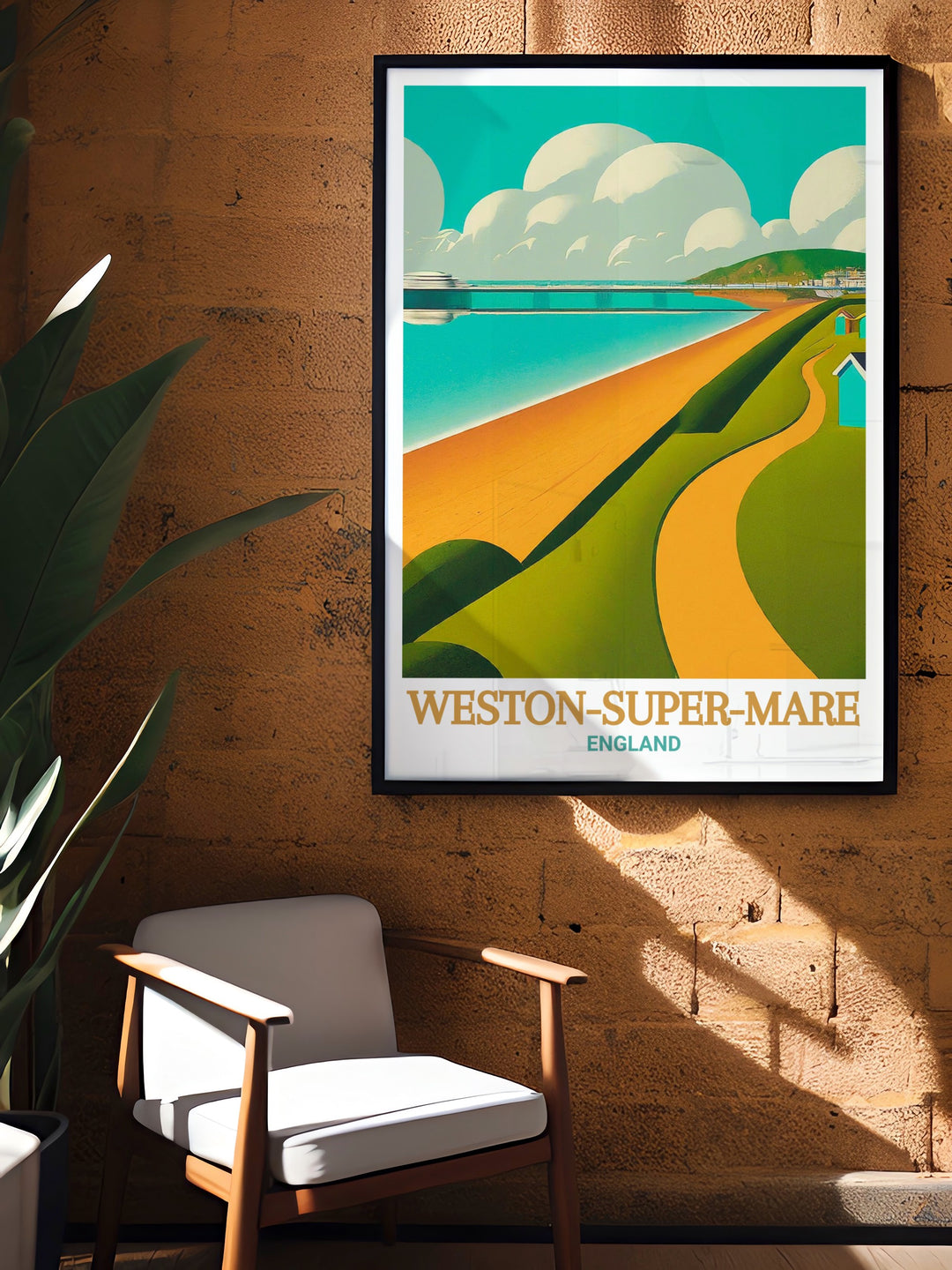 Weston Super Mare poster print captures the charm of this classic seaside town in Somerset, featuring its iconic Grand Pier and scenic views of the Bristol Channel. Perfect for lovers of vintage UK seaside art, this print brings a touch of coastal charm into your home décor.