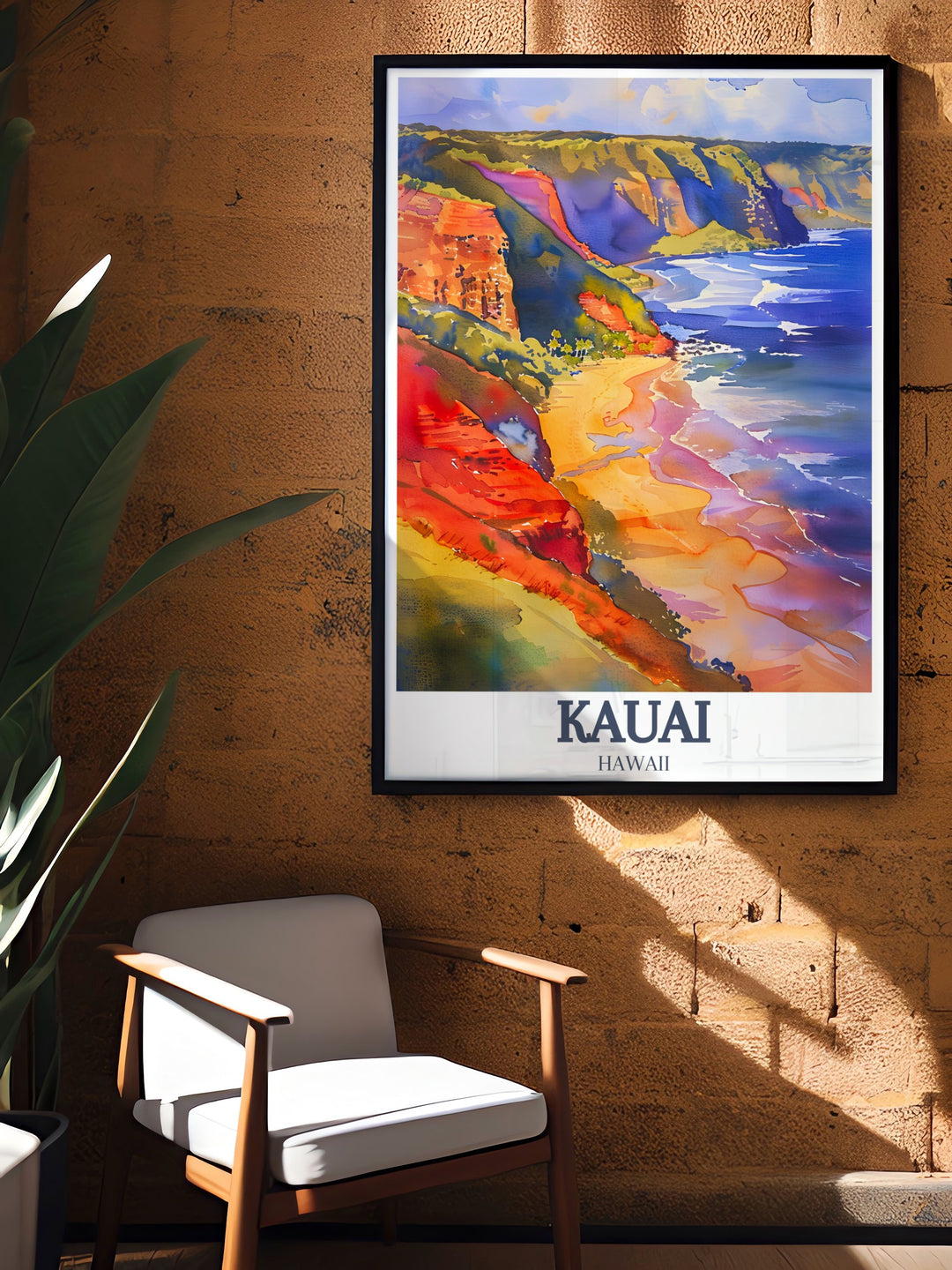 Waimea Canyon and Poipu Beach are featured in this stunning Kauai art print. Perfect for gifts for her or gifts for him, this Hawaii wall art brings the tropical beauty of Kauai into your home with its bold colors and beautiful design.