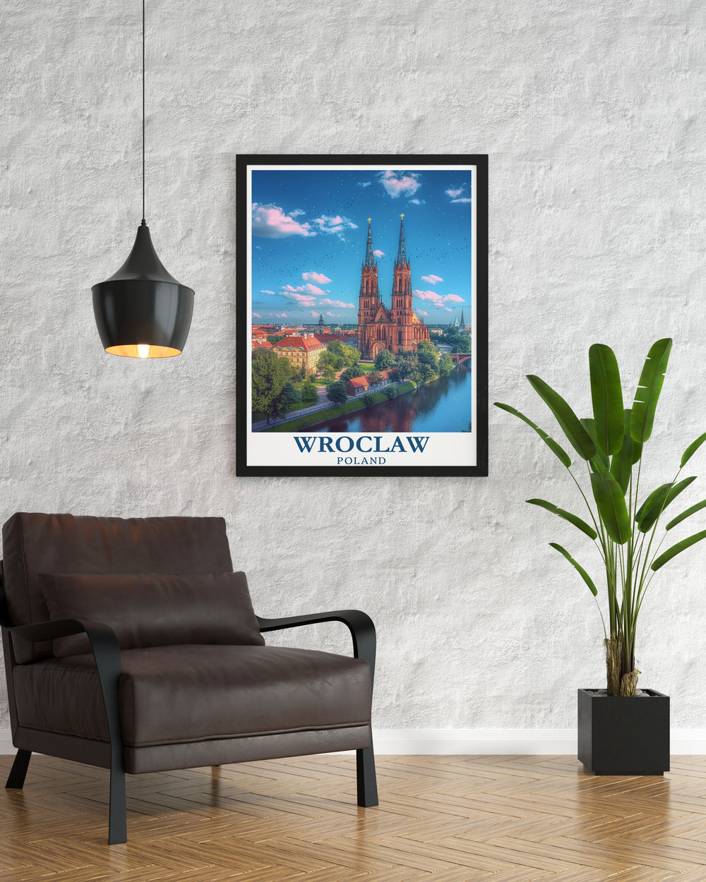 This framed art piece illustrates the enchanting views of Wroclaw and the historic Ostrow Tumski. A unique addition to any art collection, this print encapsulates the beauty and significance of these Polish landmarks.