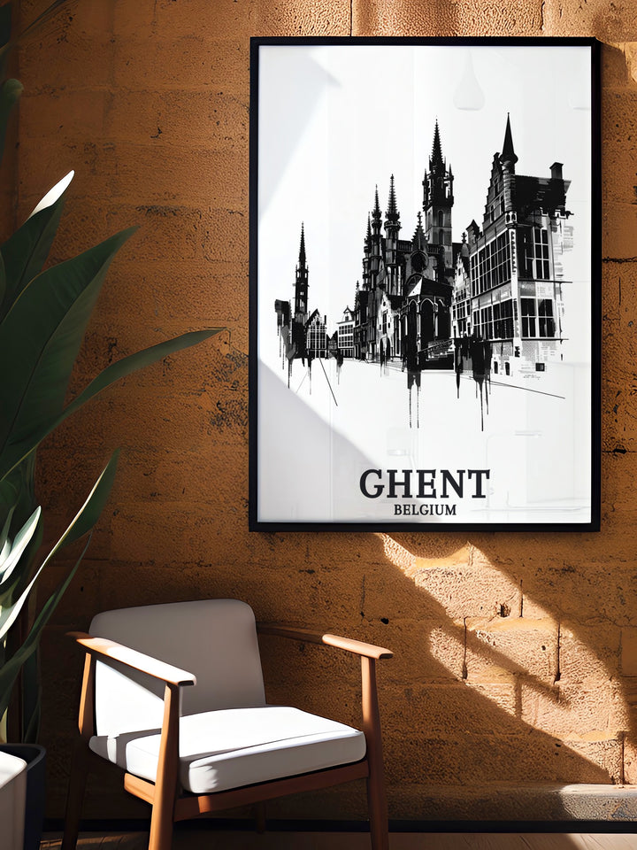 Modern prints of Markt square Cloth Hall Lakenhalle bring the historic beauty of Ghent to your home with sophisticated Belgium artwork