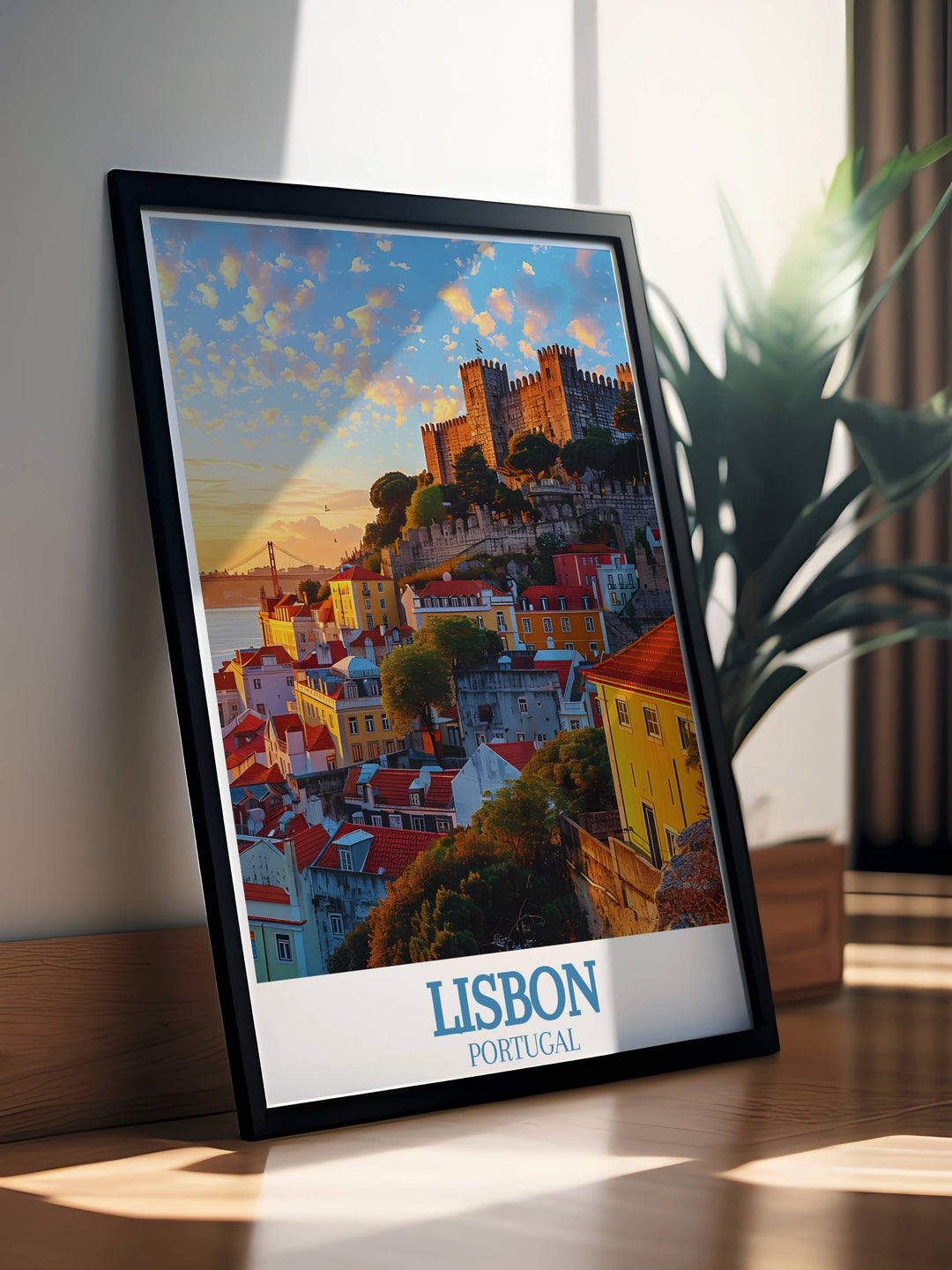 Sao Jorge Castle Stunning Print featuring the impressive design of the castle with a modern aesthetic ideal for refined home decoration and elegant wall decor.