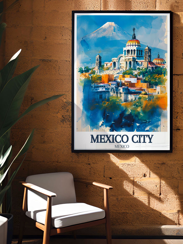 Stunning Mexico City poster featuring the Metropolitan cathedral Zocalo Chapultepec castle. This travel print is perfect for those who love Mexican culture and want to bring a piece of Mexico City into their home. A great gift for any occasion.