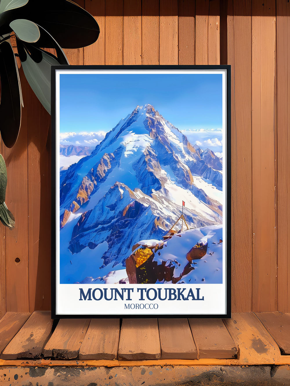 Beautiful High Atlas mountains national park print featuring Mount Toubkal and surrounding landscapes a stunning piece of wall art that brings the majestic beauty of Morocco into your home ideal for adventurers and nature lovers.