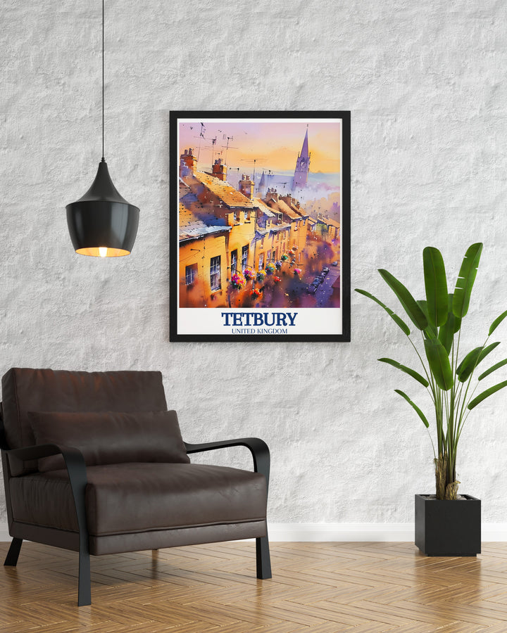 Explore the charm of Tetbury through our travel poster, highlighting Tetbury Church and the surrounding Cotswold village. This artwork brings the picturesque beauty of rural England into your home, making it a great gift for travelers and those who love the English countryside.