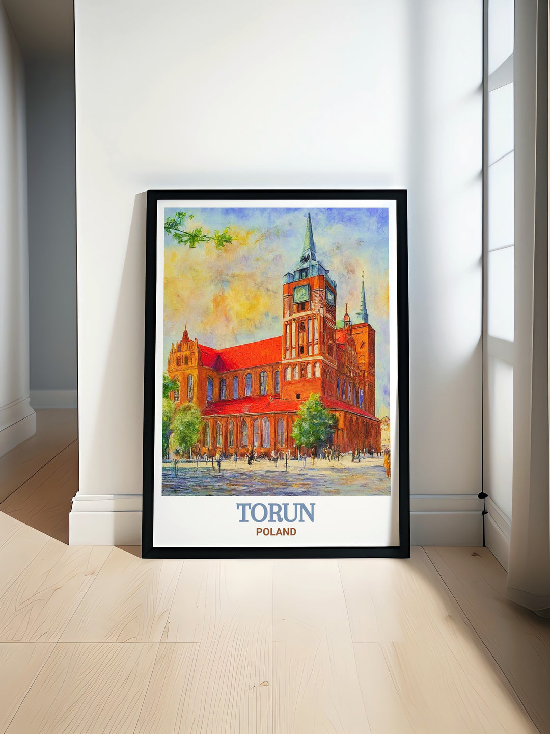 A captivating poster showcasing Toruń Cathedral in Torun, Poland. The intricate details of the cathedrals Gothic design are brought to life in this artwork, reflecting Polands architectural heritage. Perfect for home decor or as a thoughtful gift for history and architecture enthusiasts.