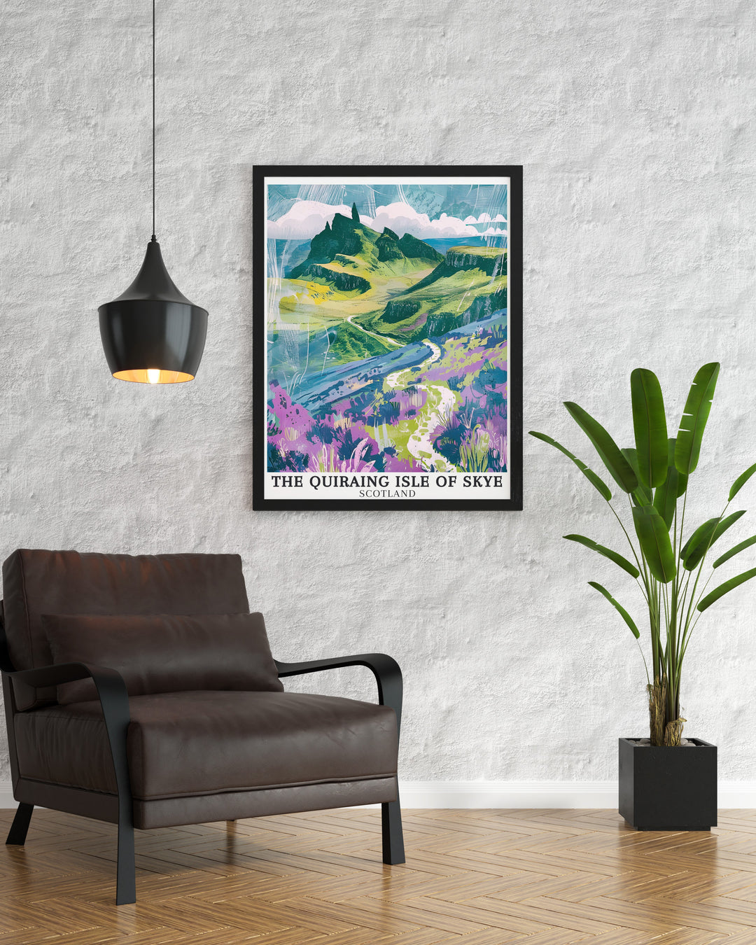 Beautifully designed Isle of Skye print highlighting The Quiraing and The Table with Trotternish Ridge offering a stunning depiction of Scottish landscapes perfect for adding a touch of elegance and charm to any living space.