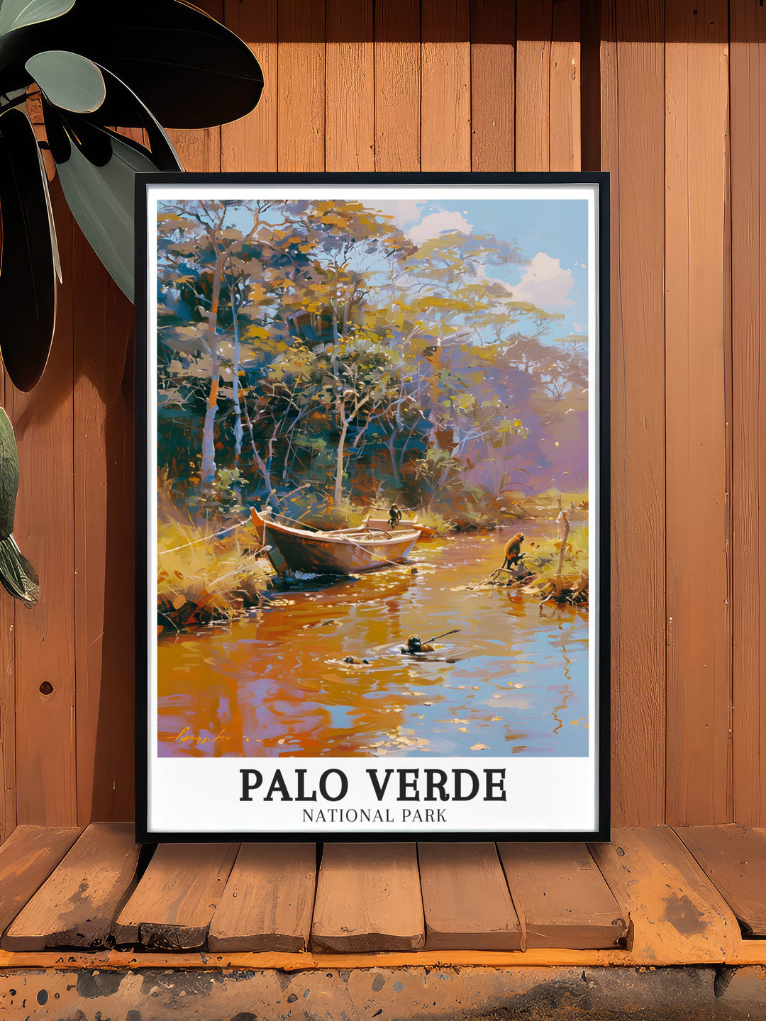 Palo Verde art print of the Tempisque River and Verde Boat this elegant Costa Rica poster is perfect for nature lovers and travel enthusiasts looking to bring the beauty of Costa Ricas iconic river and landscapes into their home or office decor.