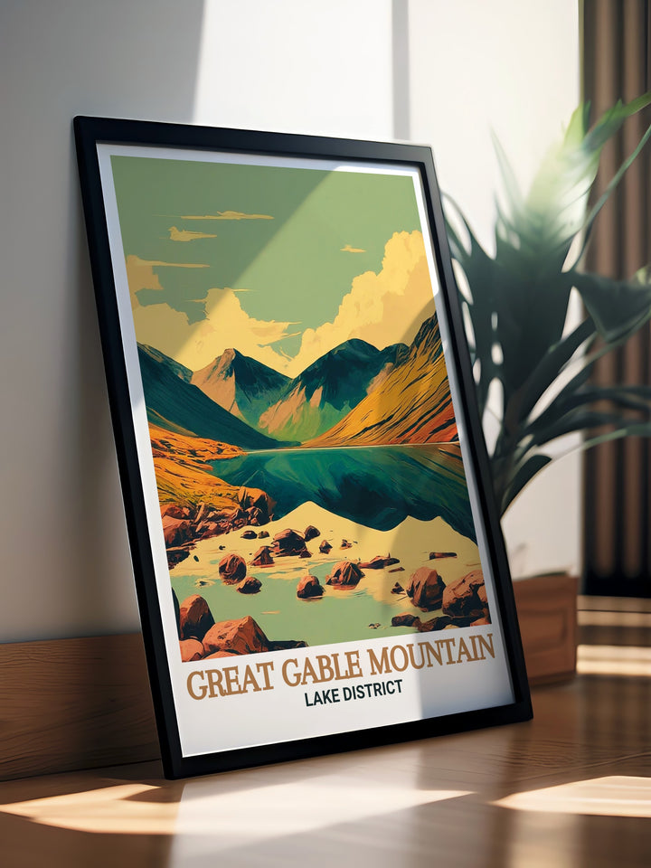 The Wastwater wall art showcases one of the Lake Districts most beloved lakes, capturing the stillness of the water and the surrounding mountains. This print highlights the peaceful charm of Wastwater, offering a perfect balance of natures grandeur and tranquility. Ideal for any nature lover, this wall art brings the serene beauty of Cumbria into your living space.